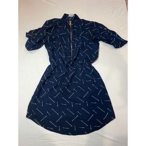J for Justify Navy Blue Arrow Print Roll Tab Sleeve Zip‎ Front Dress - Size M